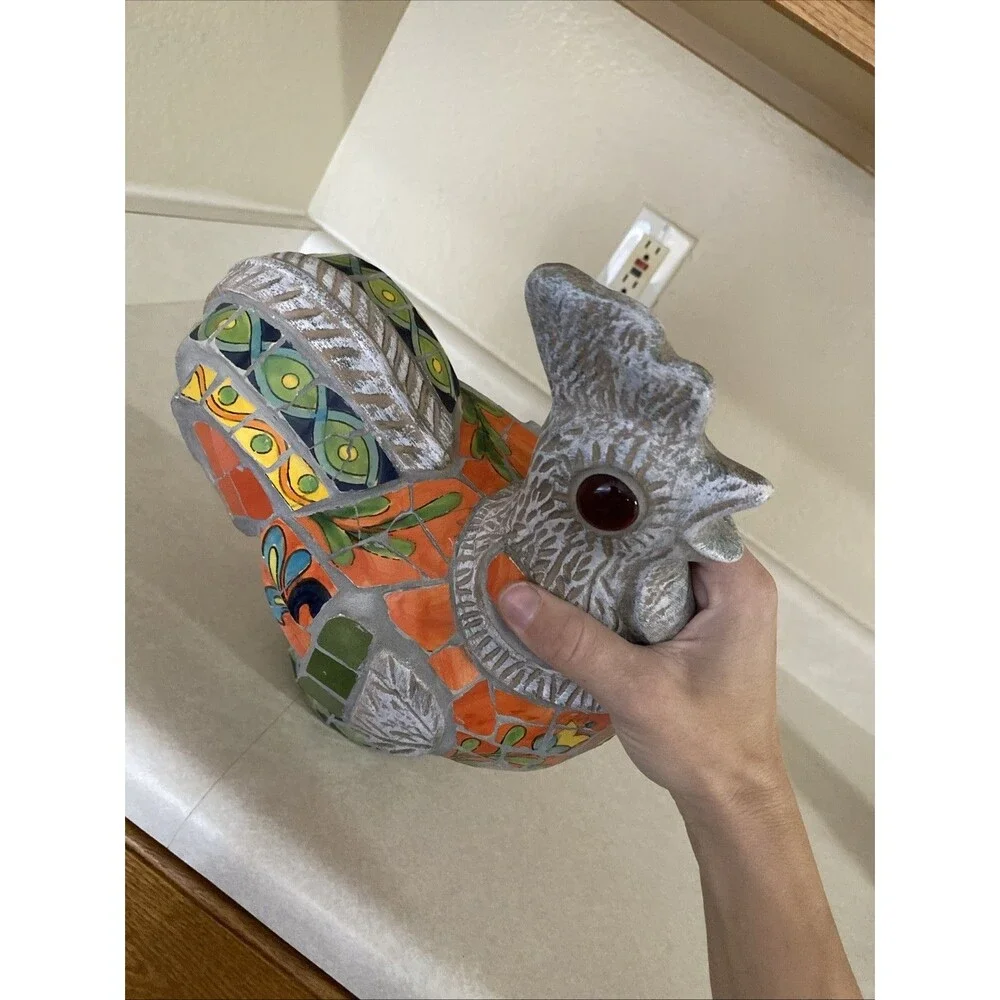 Vintage Handmade Mosaic Furniture Tile Rooster Chicken Figurine Decor